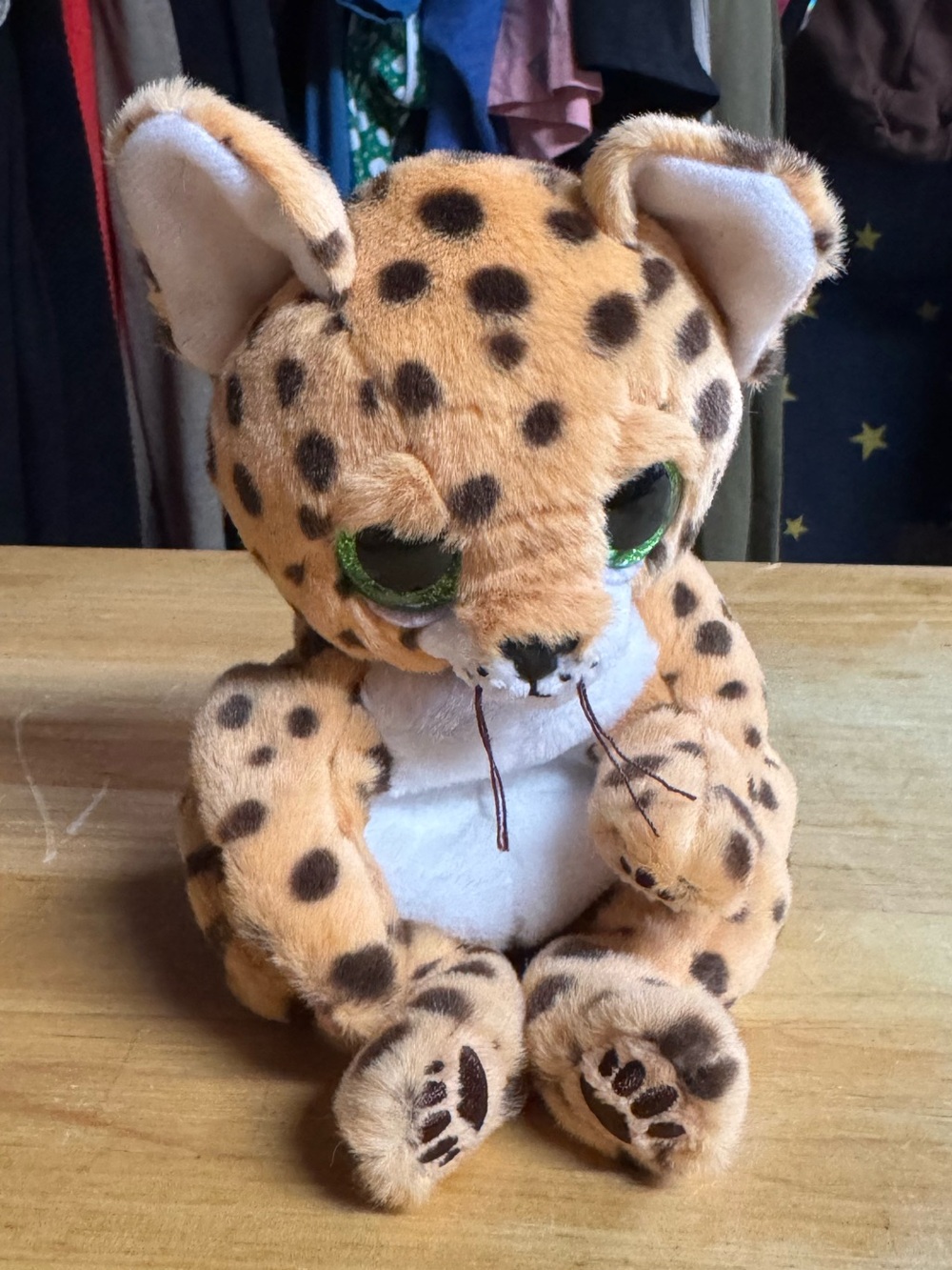 Spotted Plush Cheetah Toy with Green Eyes